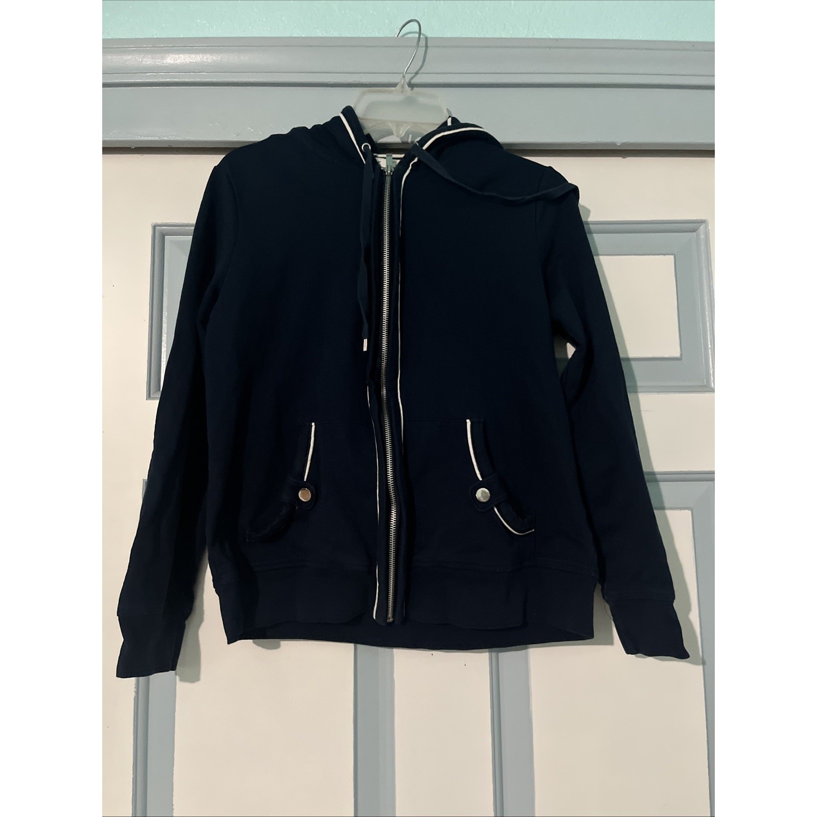 Anne Klein Sport Women's Full Zip Blue With White Accent Hoodie Medium